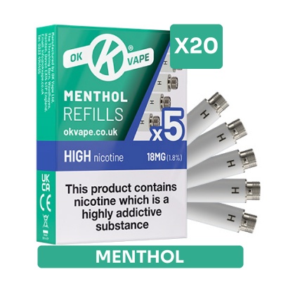 OK Vape E-Cigarette High Strength Menthol Refill Cartridges Saver Pack (20 Packs)