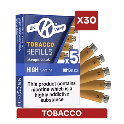 OK Vape E-Cigarette High Strength Tobacco Refill Cartridges Saver Pack (30 Packs)