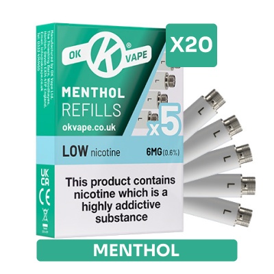 OK Vape E-Cigarette Low Strength Menthol Refill Cartridges Saver Pack (20 Packs)