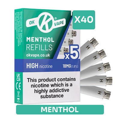 OK Vape E-Cigarette Menthol Refill Cartridges Saver Pack (40 Packs)