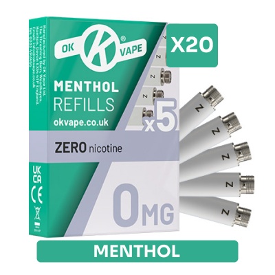 OK Vape E-Cigarette Nicotine-Free Menthol Refill Cartridges Saver Pack (20 Packs)