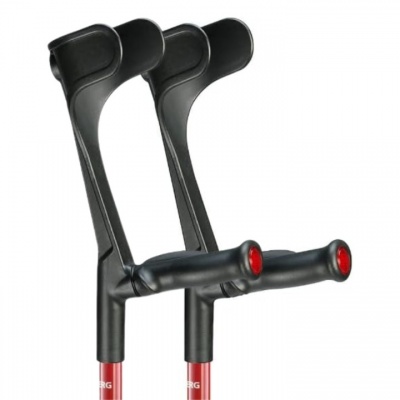 Ossenberg Open-Cuff Comfort-Grip Carbon Fibre Red Folding Crutches (Pair)
