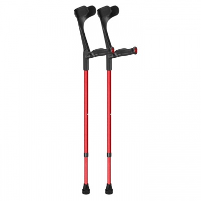 Ossenberg Red Open-Cuff Comfort-Grip Adjustable Crutches (Pair)
