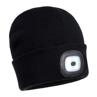Portwest Black Beanie Hat with Rechargeable LED Light