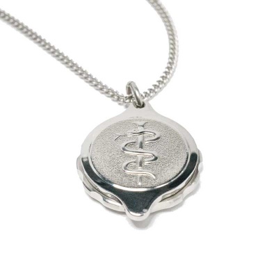 SOS Talisman Stainless Steel Snake and Staff Medical ID Pendant (22'' Chain)