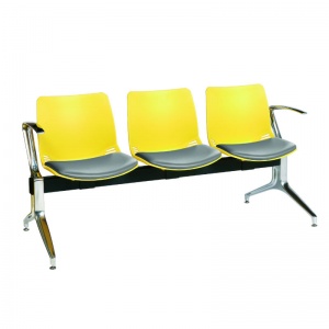 Sunflower Medical Yellow Three-Seat Modular Visitor Seating with Grey Vinyl Upholstery