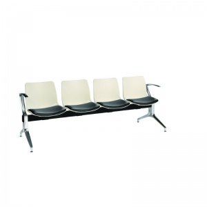 Sunflower Medical Ivory Four-Seat Modular Visitor Seating with Black Vinyl Upholstery