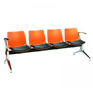 Sunflower Medical Orange Four-Seat Modular Visitor Seating with Black Vinyl Upholstery