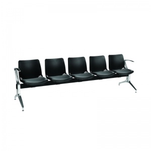 Sunflower Medical Black Five-Seat Modular Visitor Seating with Black Vinyl Upholstery