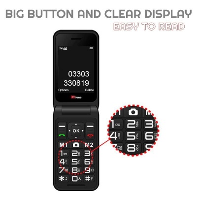 TTfone TT760 4G Big Button Flip Phone for Seniors (Black)