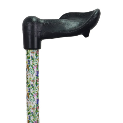 Wildflower-Pattern Anatomical-Handle Adjustable Walking Stick (Right Hand)