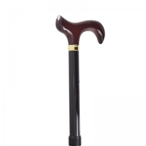 Adjustable Folding Burgundy Derby Handle Walking Stick with Checkered Wallet