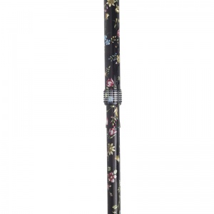 Adjustable Folding Elite Derby Handle Black Floral Walking Stick