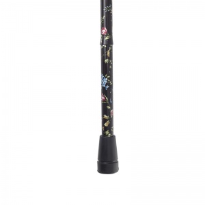 Adjustable Folding Elite Derby Handle Black Floral Walking Stick