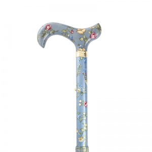 Adjustable Folding Elite Derby Handle Grey-Blue Floral Walking Stick