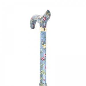 Adjustable Folding Elite Derby Handle Grey-Blue Floral Walking Stick