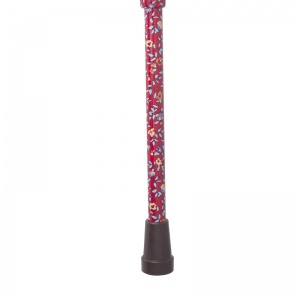 Adjustable Red Floral Patterned Derby Handle Walking Stick
