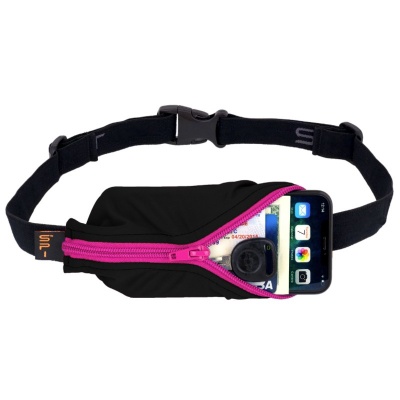 SPIbelt Running Belt with Large Pocket (Black & Pink Zip)