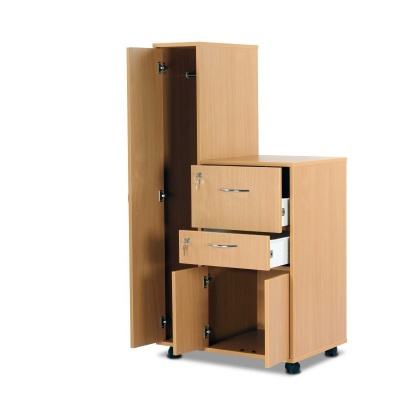 Bristol Maid Beech Bedside Cabinet with Left-Hand Wardrobe (Cupboard and Lockable Drawers)