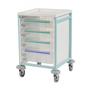 Bristol Maid Low-Level Single-Column Caretray Trolley with One Shallow Tray and Two Deep Trays