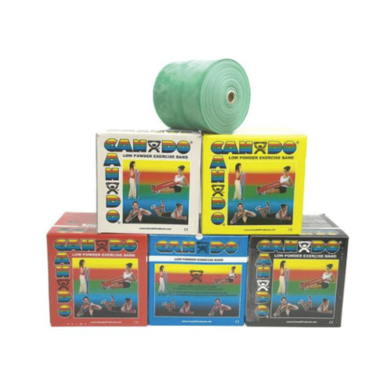 thumbnail interactive-video image 1 of CanDo Low Powder Exercise Band Rolls For Rehab And Strength Training 1 of 2