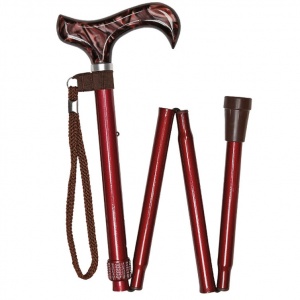 Height-Adjustable Folding Metallic Burgundy Derby Walking Stick