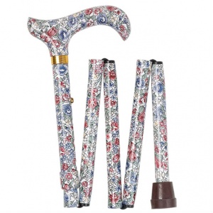 Height-Adjustable Floral-Patterned Mini Folding Derby Walking Stick