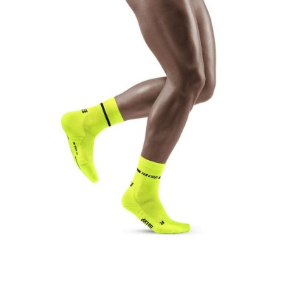 CEP Men's Yellow Neon Mid-Cut Compression Socks for Running