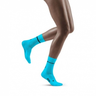 CEP Women's Blue Neon Mid-Cut Compression Socks for Running