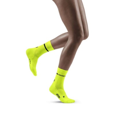 CEP Women's Yellow Neon Mid-Cut Compression Socks for Running