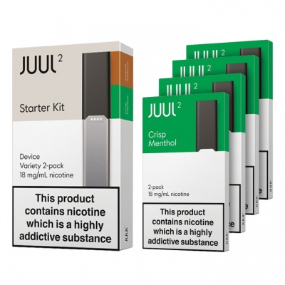 JUUL2 Vape Device Starter Kit and Crisp Menthol JUUL Pods Saver Pack