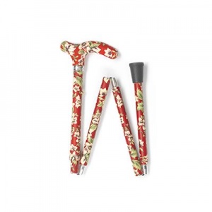 Easy Folding Adjustable Red and White Flower Derby Walking Stick