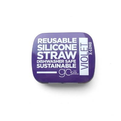 GoSili Extra Long Violet Silicone Straw with Tin Case