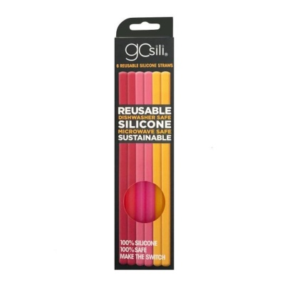 GoSili Spice/Pink/Tangerine Reusable Silicone Straws (Pack of 6)