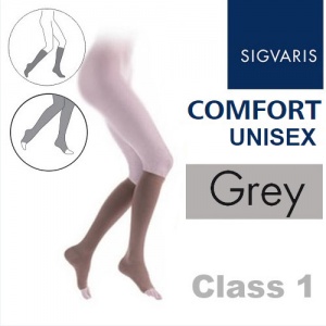 Sigvaris Unisex Comfort Calf Class 1 (RAL) Grey Open Toe Compression Stockings