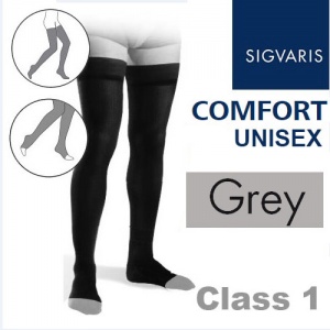 Sigvaris Unisex Comfort Thigh Class 1 (RAL) Grey Knobbed Grip Top Compression Stockings with Open Toe