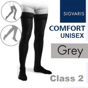 Sigvaris Unisex Comfort Thigh Class 2 (RAL) Grey Knobbed Grip Top Compression Stockings