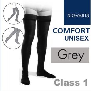 Sigvaris Unisex Comfort Thigh Class 1 (RAL) Grey Knobbed Grip Top Compression Stockings