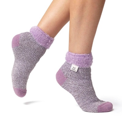 Heat Holders Purple Women's Thermal Fluffy Ankle Socks (Pack of Two Pairs)