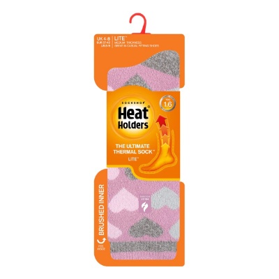 Heat Holders Lite Pink Hearts Women's Thermal Socks (Pack of Two Pairs)