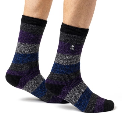 Heat Holders Original Men's Purple/Blue Striped Thermal Socks (Pack of Three Pairs)