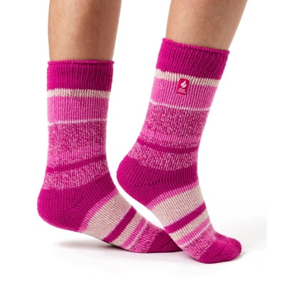 Heat Holders Original Pink Striped Women's Thermal Socks (Pack of Two Pairs)