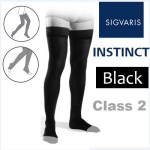 Sigvaris Instinct Men's Thigh Class 2 Black Compression Stockings - Open Toe