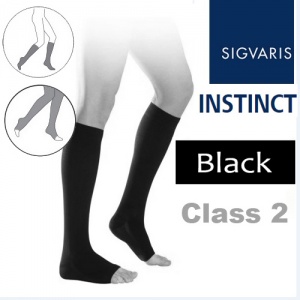 Sigvaris Instinct Men's Calf Class 2 Black Compression Stockings - Open Toe