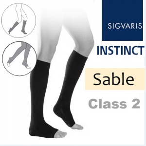 Sigvaris Instinct Men's Calf Class 2 Sable Compression Stockings - Open Toe