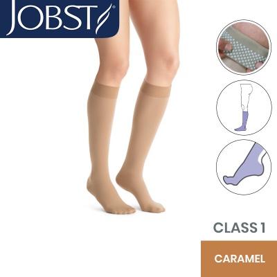 JOBST Opaque Compression Class 1 (18  21mmHg) Knee High Caramel Closed Toe Compression Garment with Dotted Silicone Band