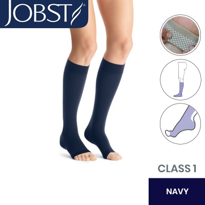 JOBST Opaque Compression Class 1 (18 -  21mmHg) Knee High Navy Open Toe Compression Garment with Dotted Silicone Band