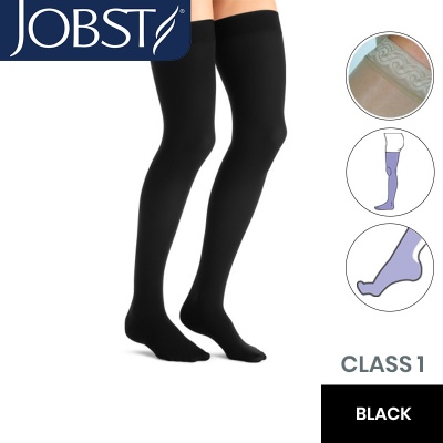 JOBST Opaque Compression Class 1 (18 -  21mmHg) Thigh High Black Closed Toe Compression Garment with Lace Silicone Band