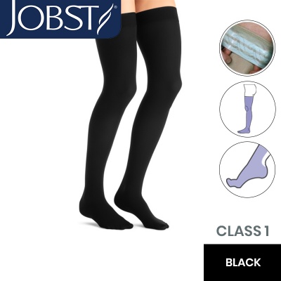 JOBST Opaque Compression Class 1 (18 -  21mmHg) Thigh High Black Closed Toe Compression Garment with Soft Silicone Band