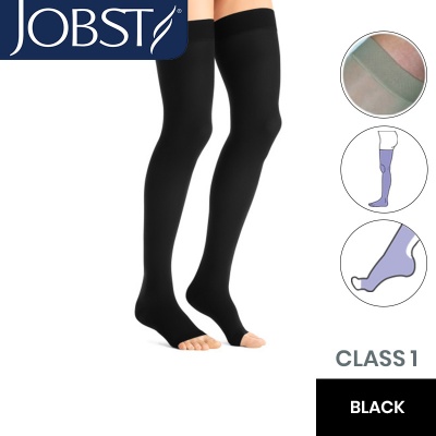 JOBST Opaque Compression Class 1 (18 -  21mmHg) Thigh High Black Open Toe Compression Garment